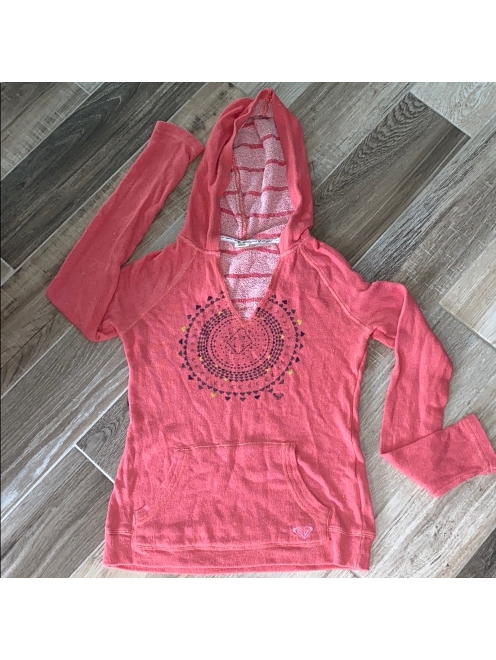 Roxy Women's Lightweight Coral V-Neck Hoodie Lt. Sweatshirt, Size S EUC